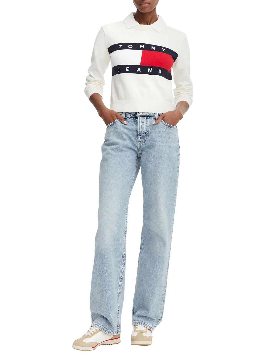 TOMMY JEANS 1USCITA Tommy Jeans Maglia Logo Frontale Bianco Ancient White