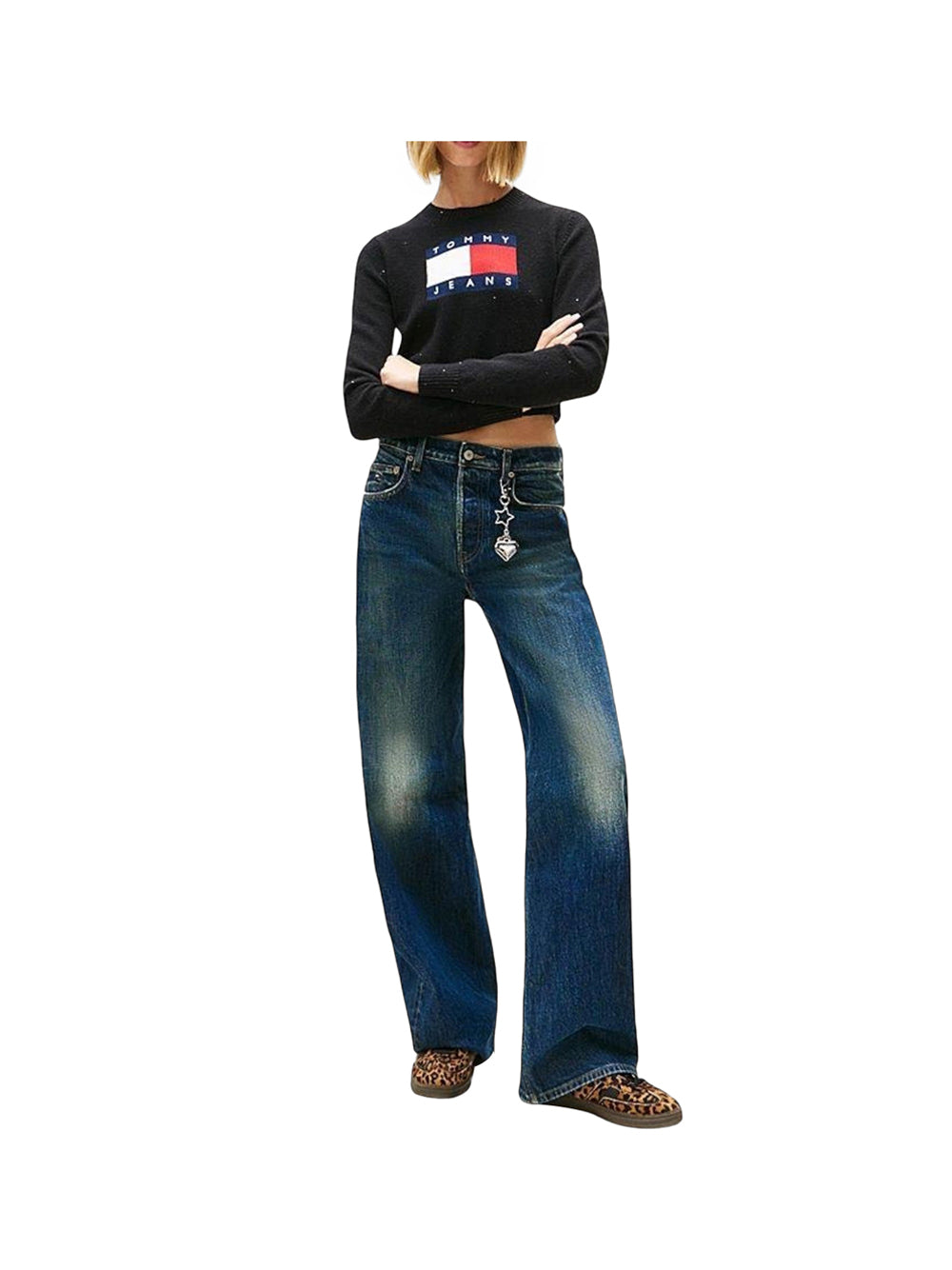 TOMMY JEANS 2USCITA Pullover Tommy Hilfiger slim fit con paillettes e bandiera Nero BLACK