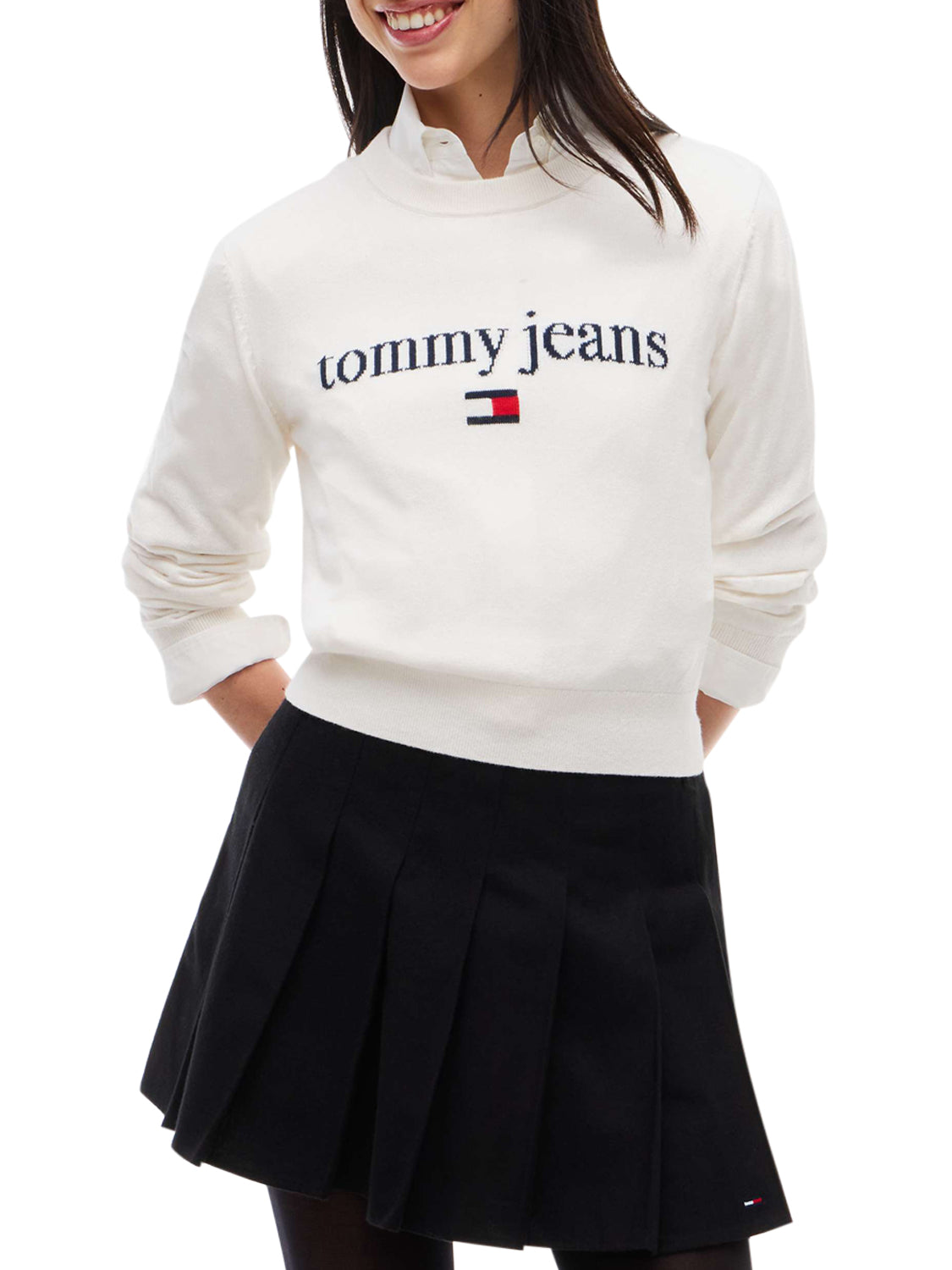 TOMMY JEANS 2USCITA Tommy Jeans Maglione Logo Frontale - Bianco Off White