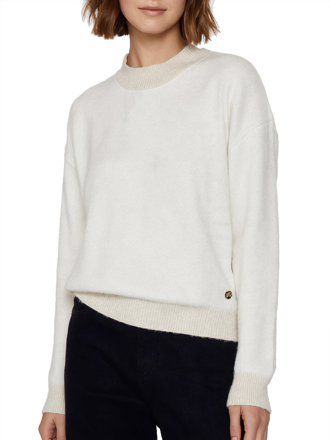 YES ZEE Maglia Donna Lupetto Con Lurex Nelle Costine Avorio Avorio
