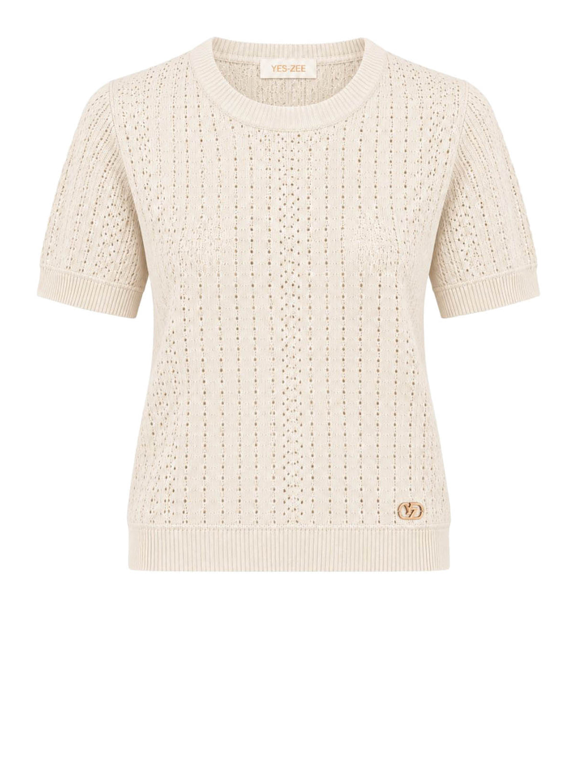 YES ZEE Maglia Donna Girocollo, Traforata Con Lurex,M/C Yes Zee - Avorio Avorio