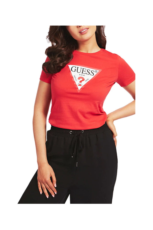 GUESS 1 USCITA T-Shirt Triangolo Logo Rosso RED