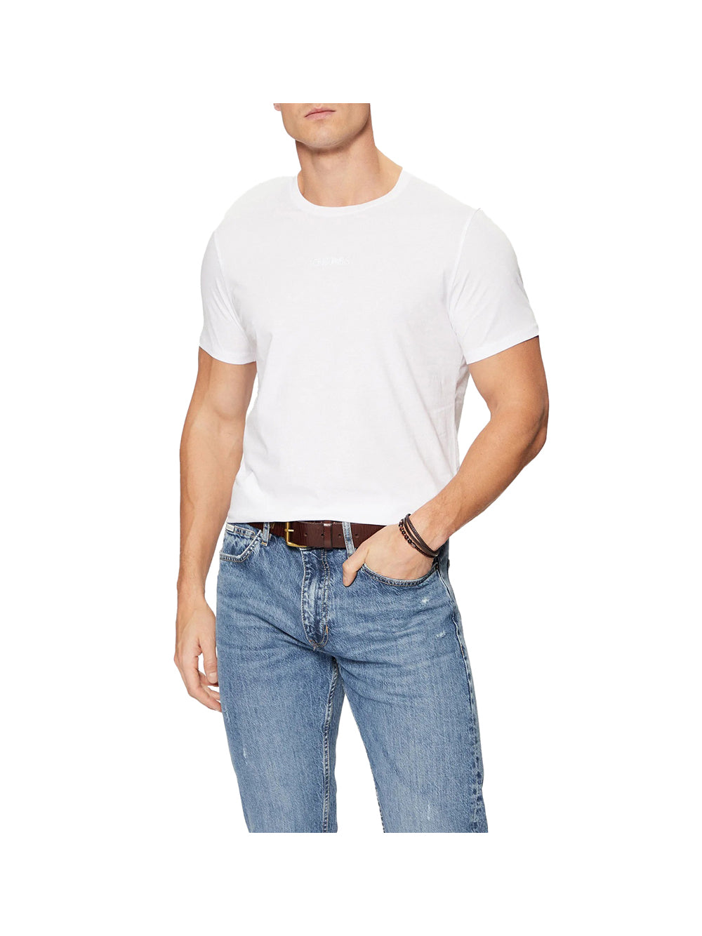 GUESS 2 USCITA Guess T-Shirt Ss Emb Pima Crew - Bianco Bianco