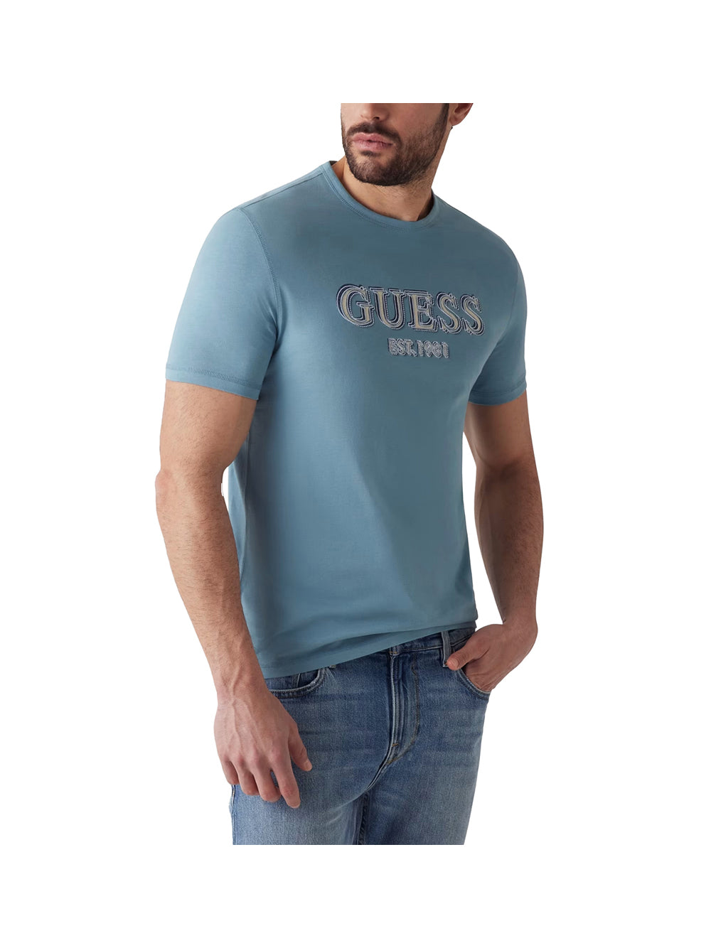 GUESS 2 USCITA Guess T-Shirt Uomo Celeste - Turchese Celeste