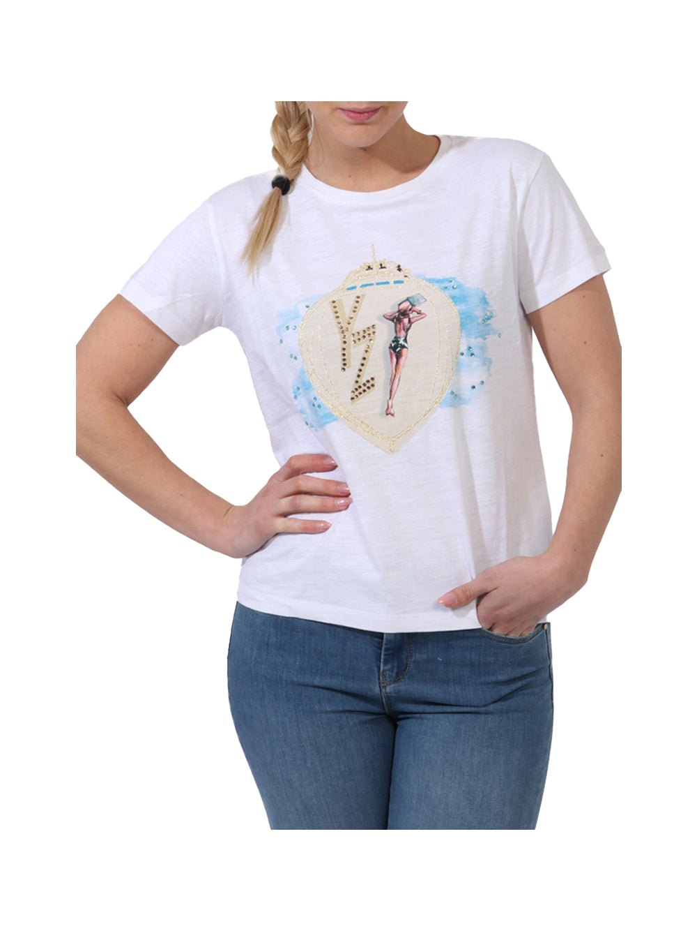 YES ZEE STC Yes Zee T-Shirt Donna Bianco Bianco