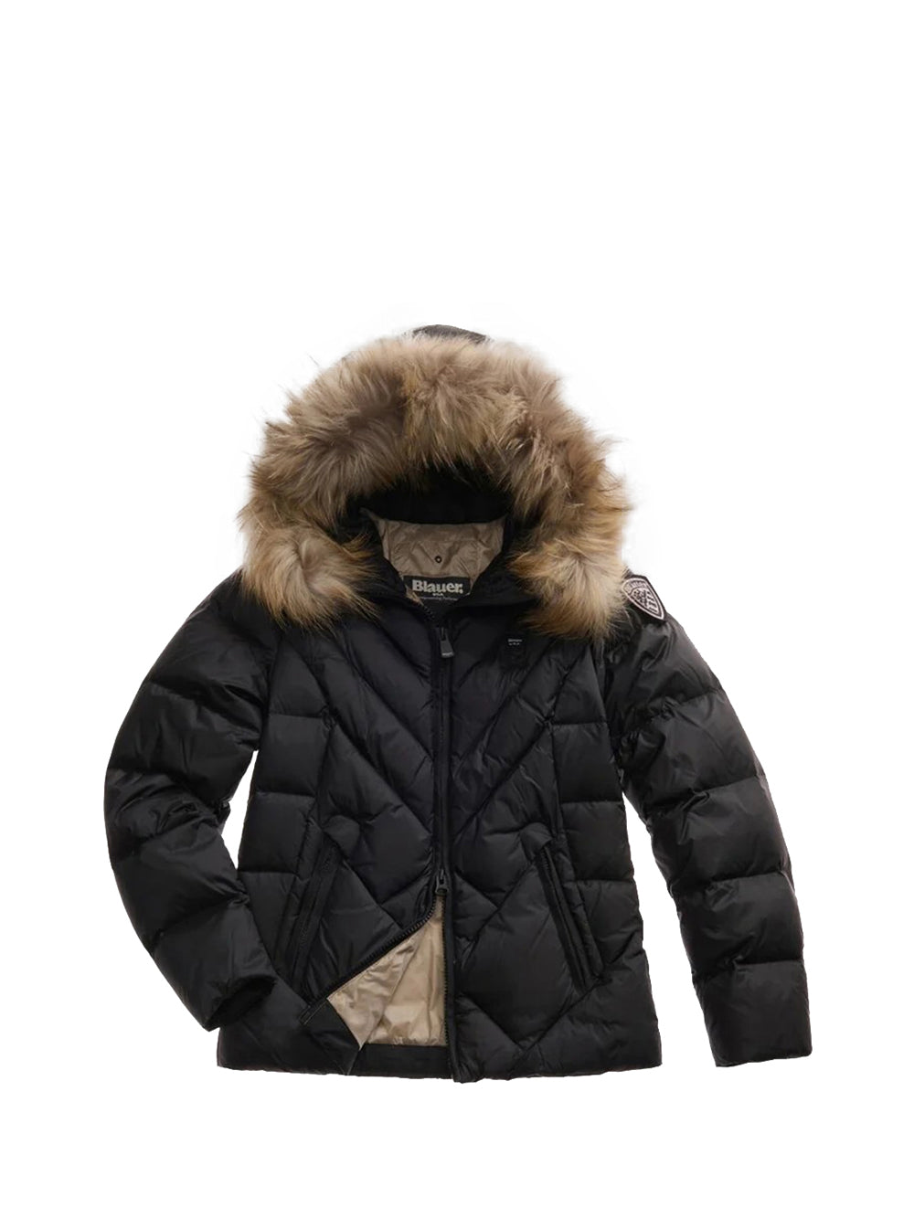 BLAUER Piumino Blauer A Linee Geometriche Alicia Nero Beige Nero/beige