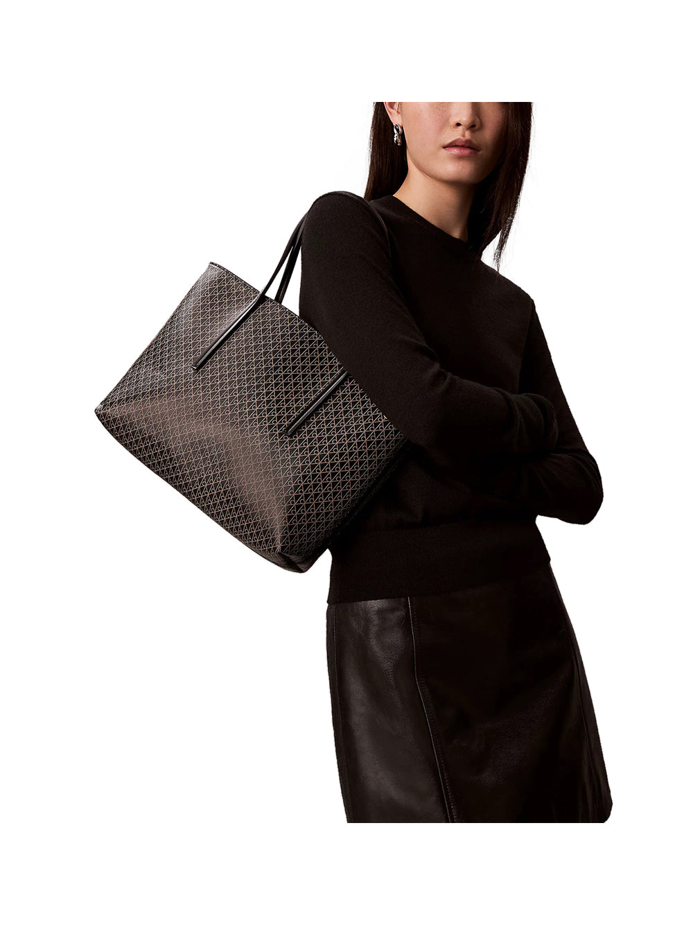 CALVIN ACC.2USCITA Borsa Tote Piccola Calvin Klein Con Emblema Rivestito - Nero Nero