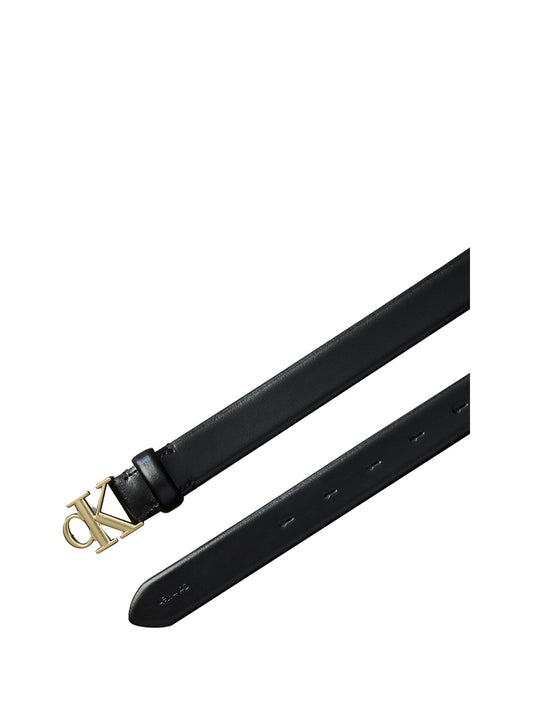 CALVIN ACC.2USCITA Cintura Calvin Klein Con Logo In Pelle Pieno Fiore - Nero/Oro Nero/oro