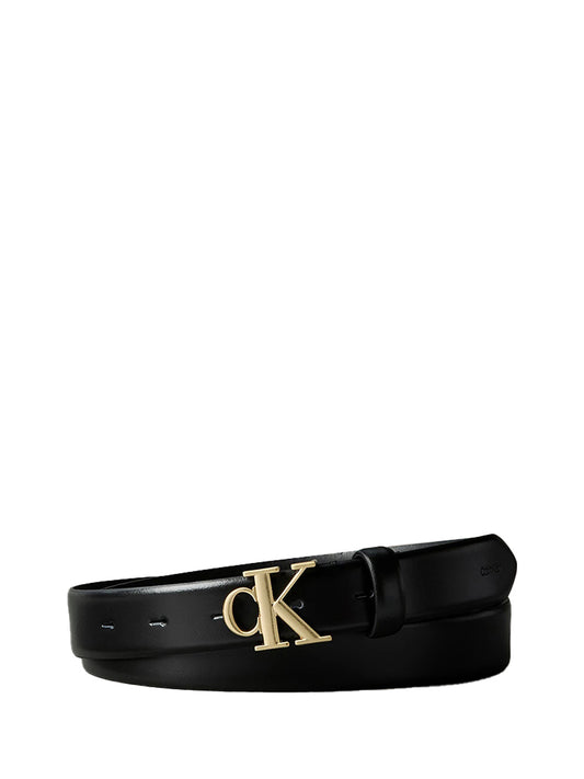 CALVIN ACC.2USCITA Cintura Calvin Klein Con Logo In Pelle Pieno Fiore - Nero/Oro Nero/oro