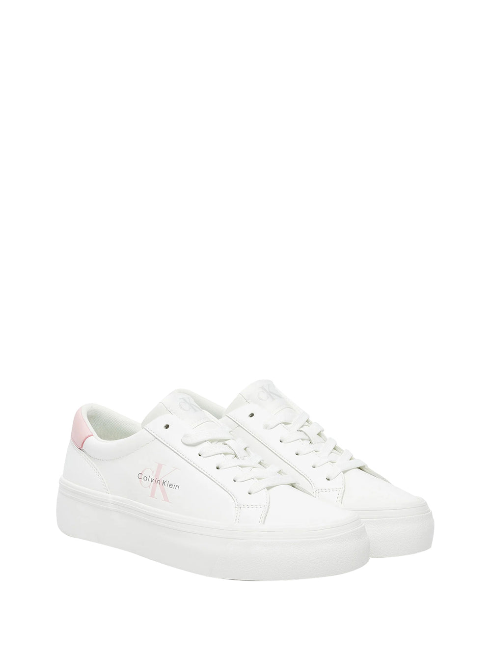 CALVIN CALZATURE Calvin Klein Vulc Flatf Lth Logo Sneakers Donna Bianco/rosa - Bianco Bianco/rosa