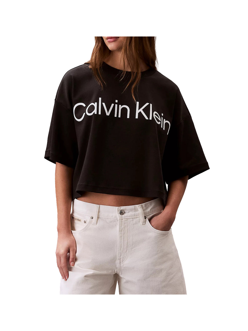 CALVIN2 1USCITA Calvin Klein T-Shirt Corta Squadrata Con Grafica Con Logo - Nero Nero