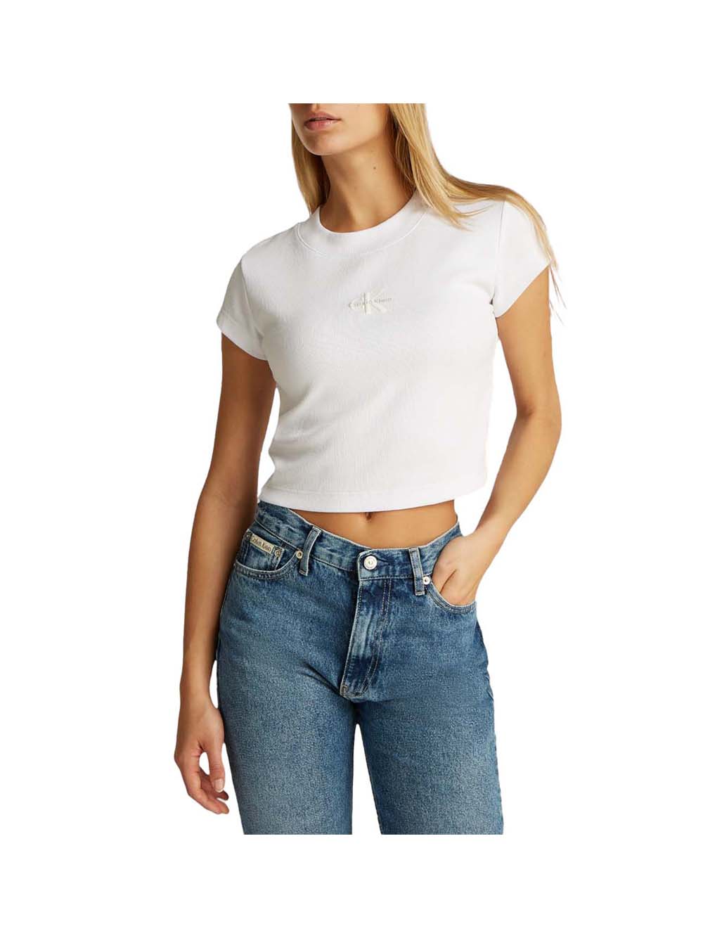 CALVIN2 1USCITA Calvin Klein Donna T-Shirt Monogram Baby Tee - Bianco Bianco