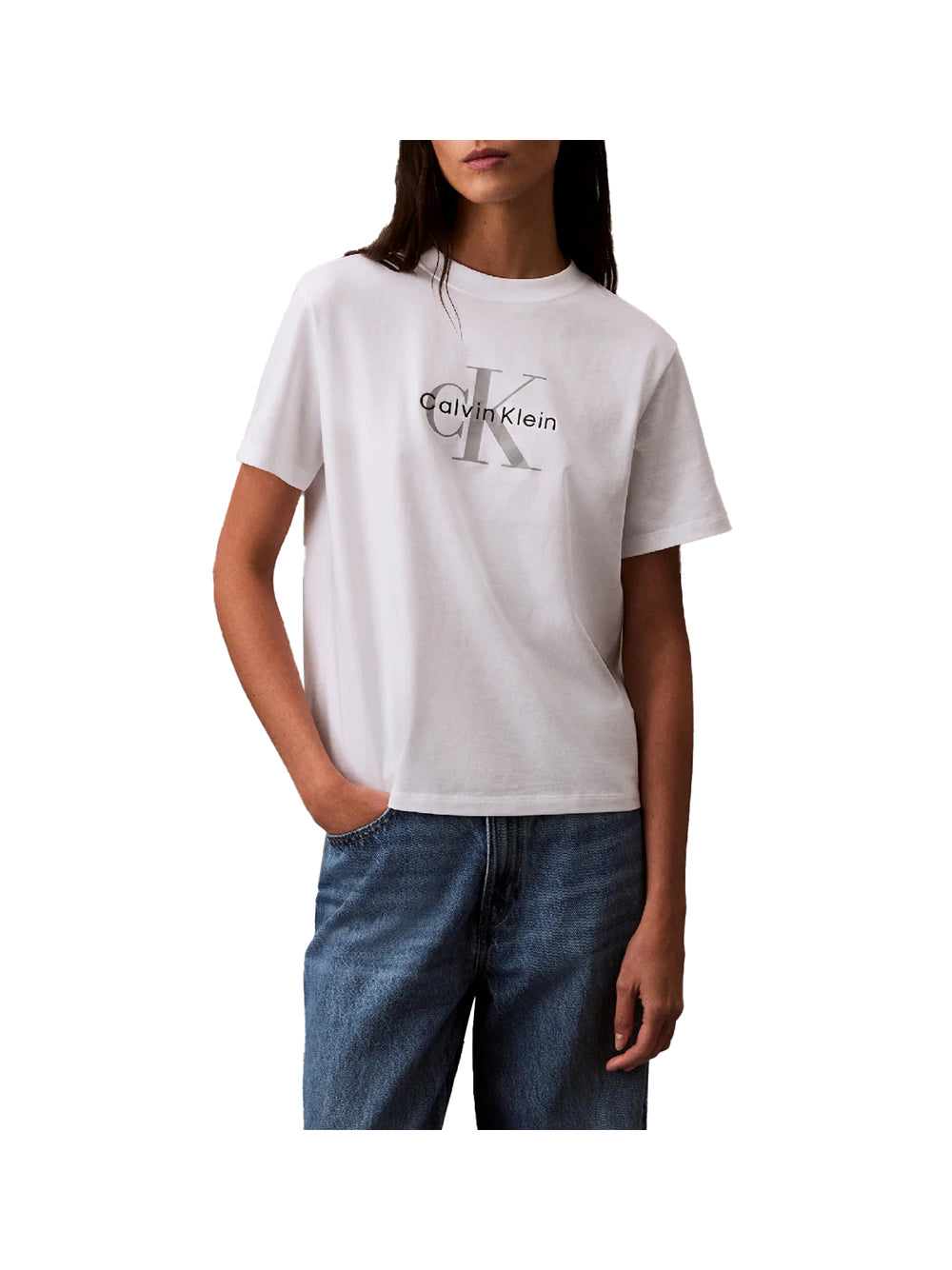 CALVIN2 1USCITA Calvin Klein T-Shirt Con Logo Monogramma - Bianco Bianco