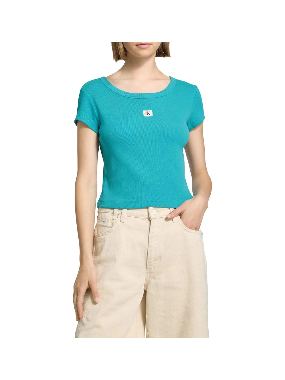 CALVIN2 1USCITA Calvin Klein T-Shirt A- Woven Label 2X2 R - Turchese Turchese