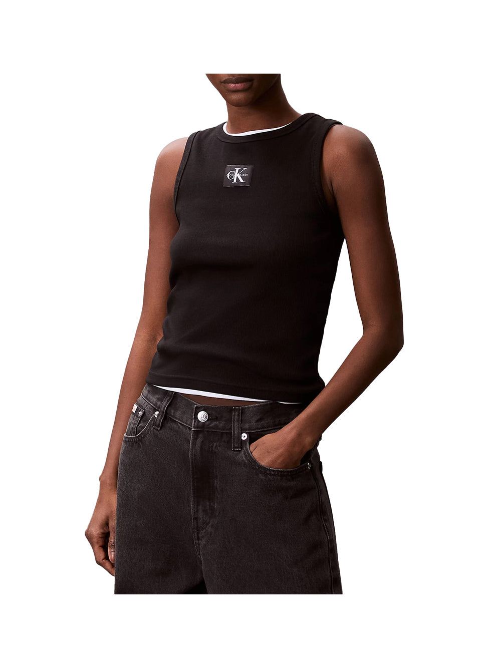 CALVIN2 1USCITA Guess Top A- Woven Label - Nero Nero