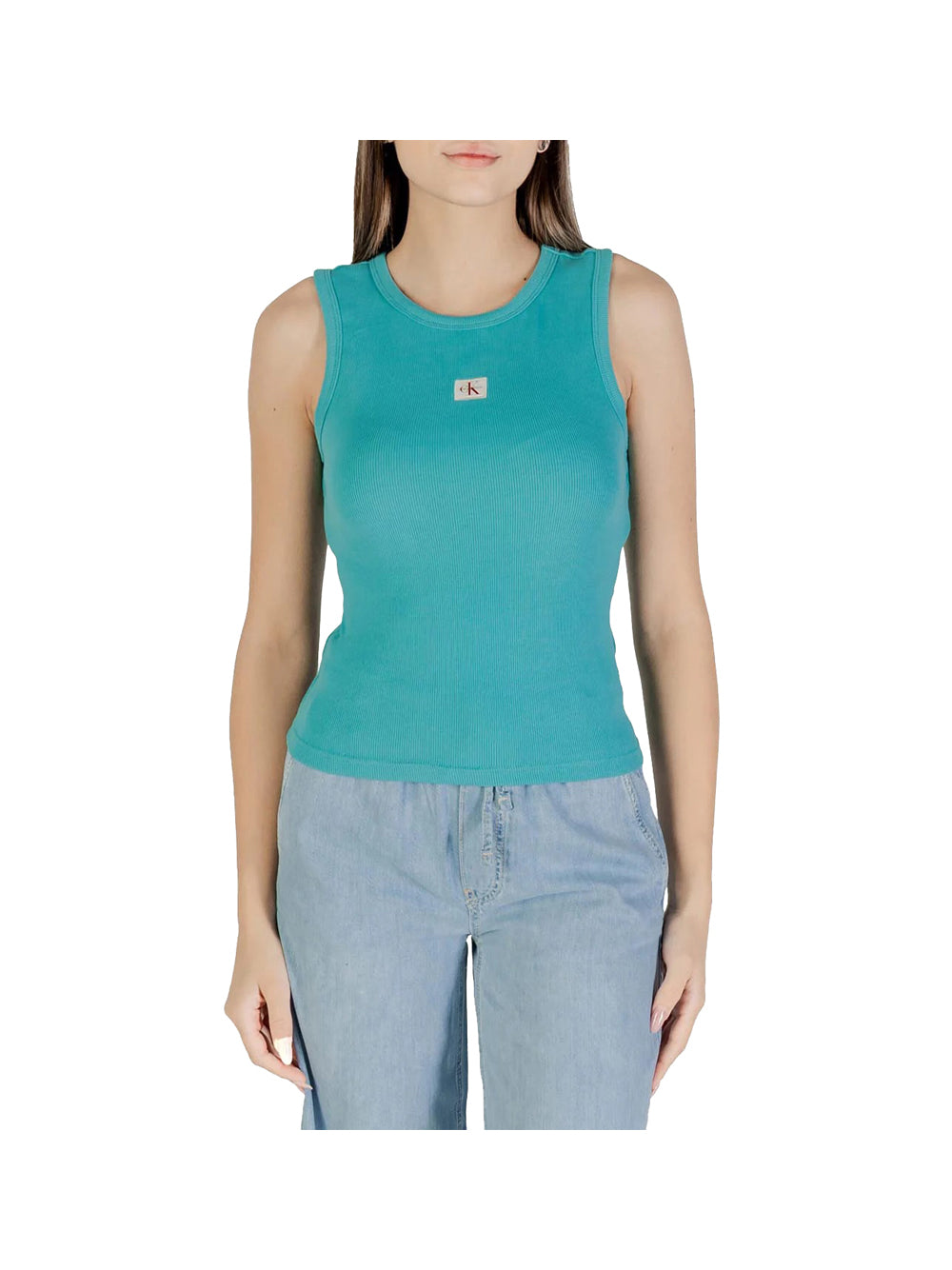 CALVIN2 1USCITA Calvin Klein Top A- Woven Label 2X2 R -Turchese Turchese