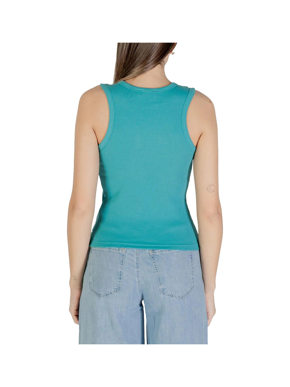 CALVIN2 1USCITA Calvin Klein Top A- Woven Label 2X2 R -Turchese Turchese
