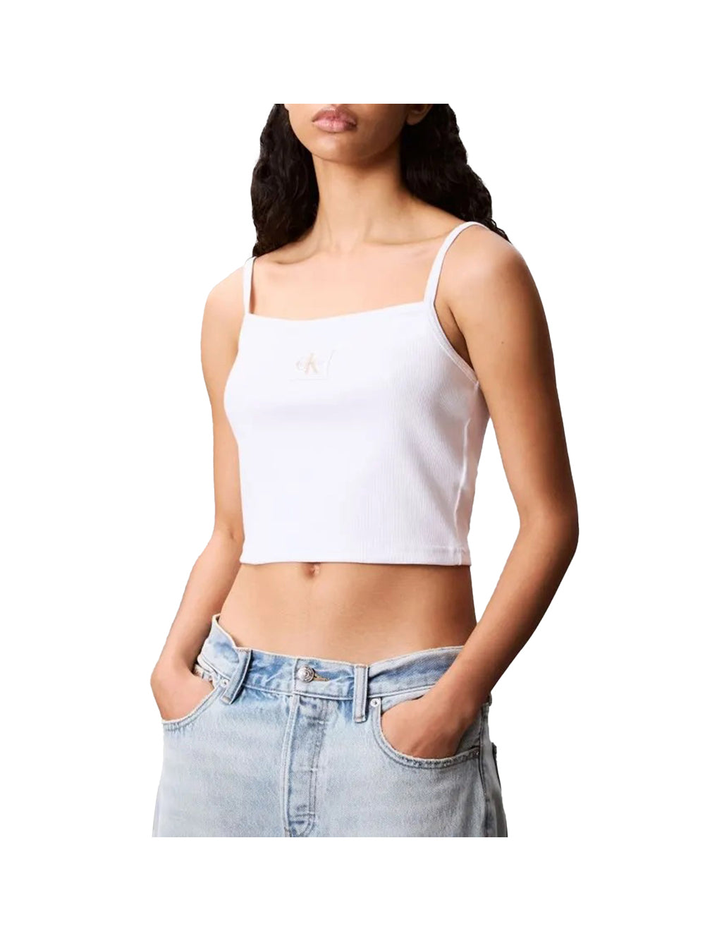 CALVIN2 1USCITA Calvin Klein Top A- Woven Label Rib C - Bianco Bianco