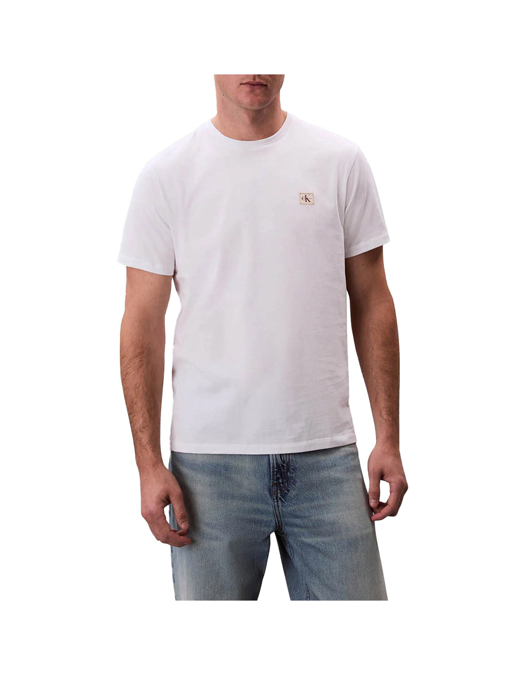 CALVIN2 1USCITA Calvin Klein Ss Badge 30s Jersey Classic Tee T-Shirt Uomo Bianco Bianco