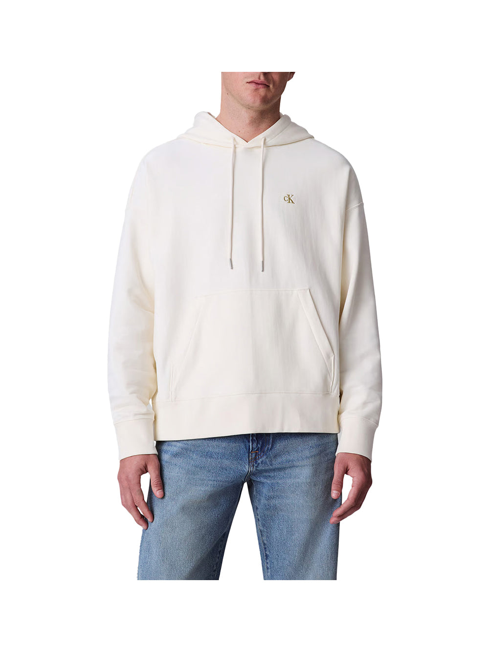 CALVIN2 1USCITA Calvin Klein Premium Terry Monogramma Felpa Uomo Bianco Bianco