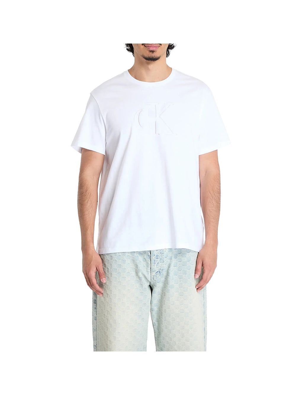 CALVIN2 1USCITA Calvin Klein Ss 20S Ck Deboss Mon T-Shirt Uomo Bianco Bianco