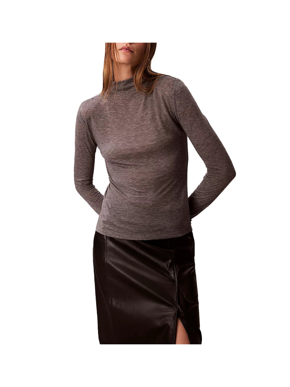 CALVIN2 2USCITA Calvin Klein Top Ls Wool Tencel Mock Grigio Grigio
