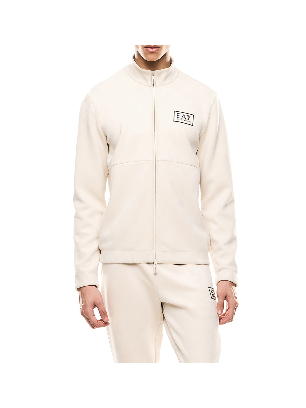 EA7 Ea7 Felpa con zip Gold Label in tessuto effetto suede Beige Beige