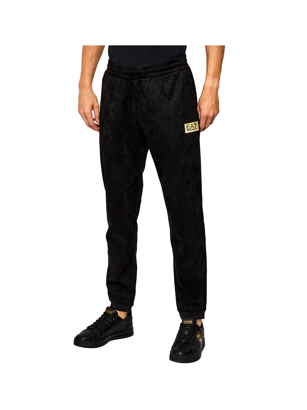 EA7 Ea7 Pantatuta jogger Gold Label in tessuto effetto suede Nero Nero