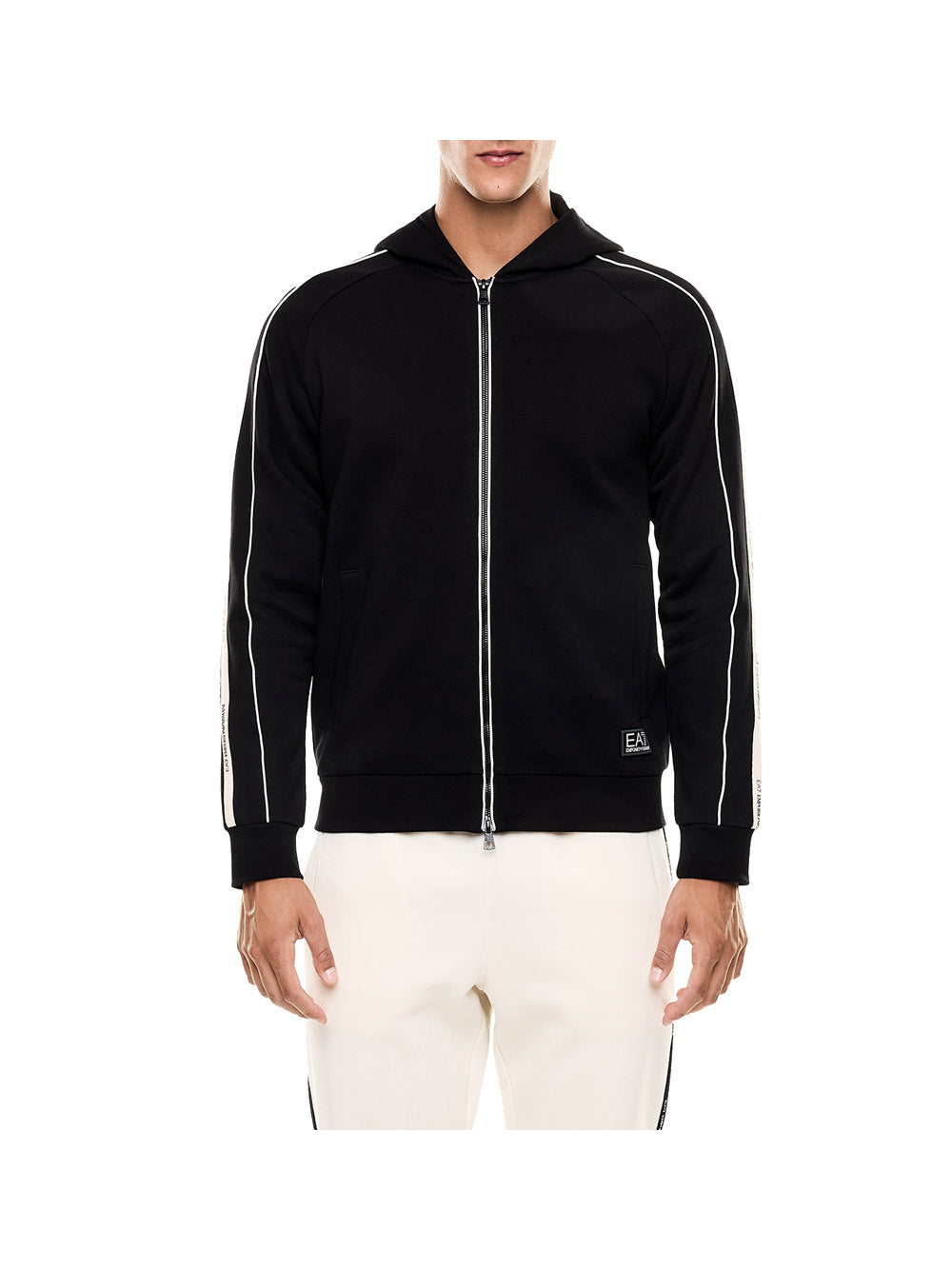 EA7 Ea7 Felpa con cappuccio e zip Logo Series in misto cotone Nero Nero