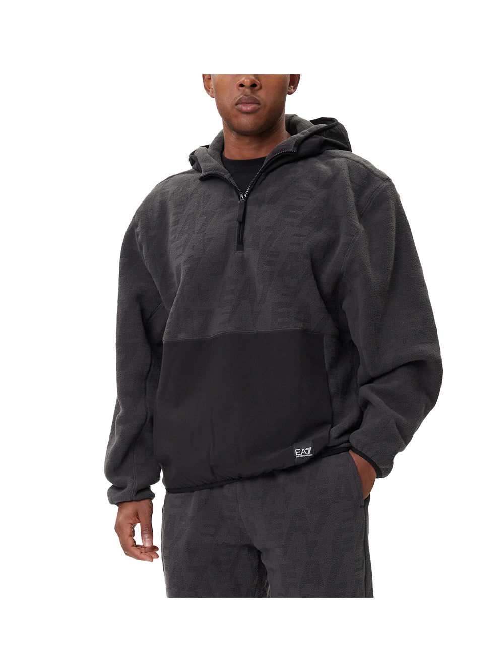 EA7 Ea7 Felpa con cappuccio Logo Series in polar fleece con inserti in nylon Grigio Grigio