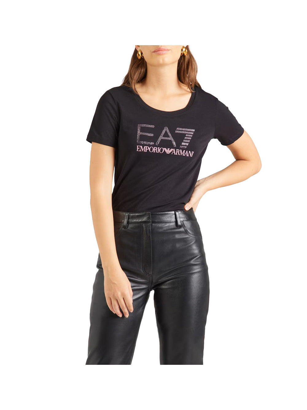 EA7 Ea7 T-Shirt Girocollo Logo Series In Cotone Stretch Con Strass Nero Nero