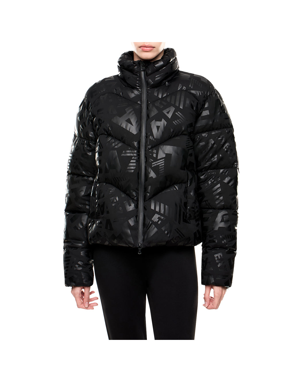 EA7 Ea7 Bomber 7W000654 Imbottita In Nylon Con Stampa Monogram All- Over Nero Nero