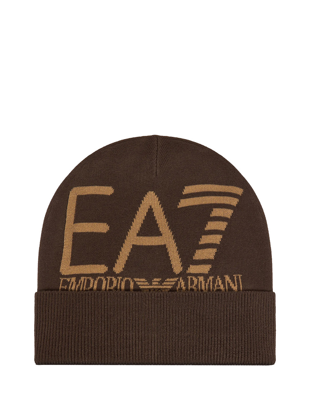EA7 Berretto Beanie Visibility con maxi logo EA7 Marrone Marrone