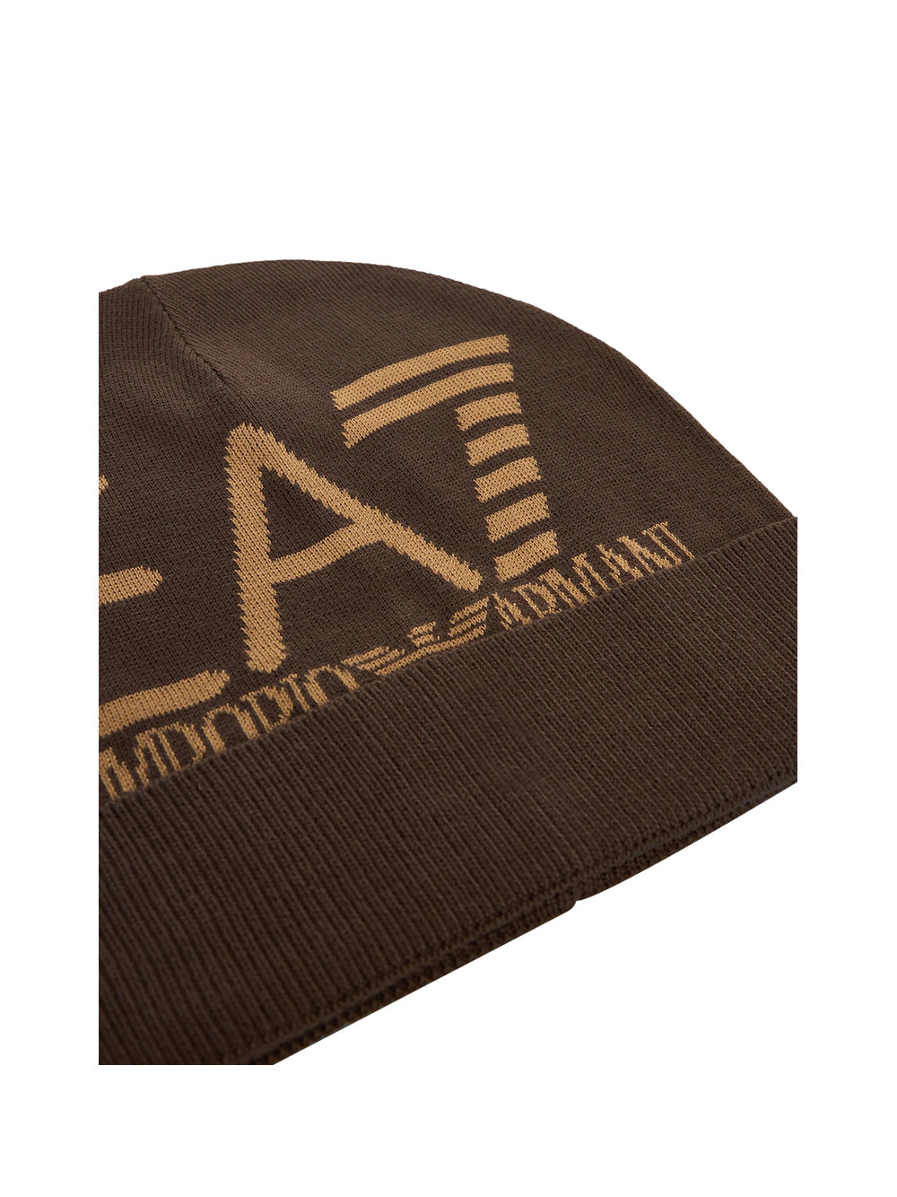EA7 Berretto Beanie Visibility con maxi logo EA7 Marrone Marrone