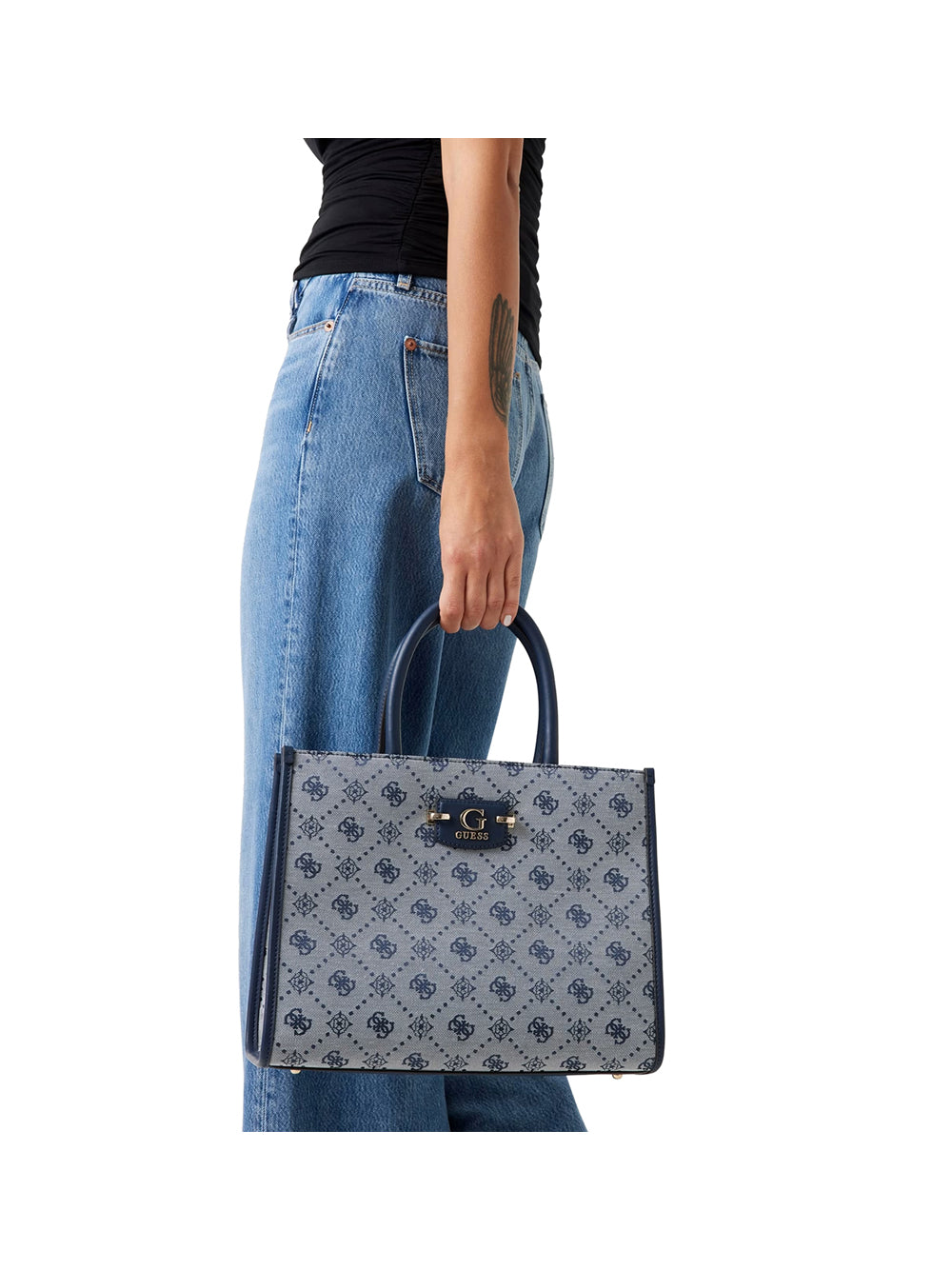 GUESS 1 USCITA Guess Neda 2 Comp Tote Borsa a Mano Donna Blu Blu