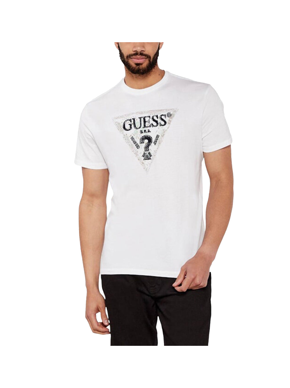 GUESS 1 USCITA Guess T-Shirt Ss Cn Guess Triangle Uomo Bianco Bianco