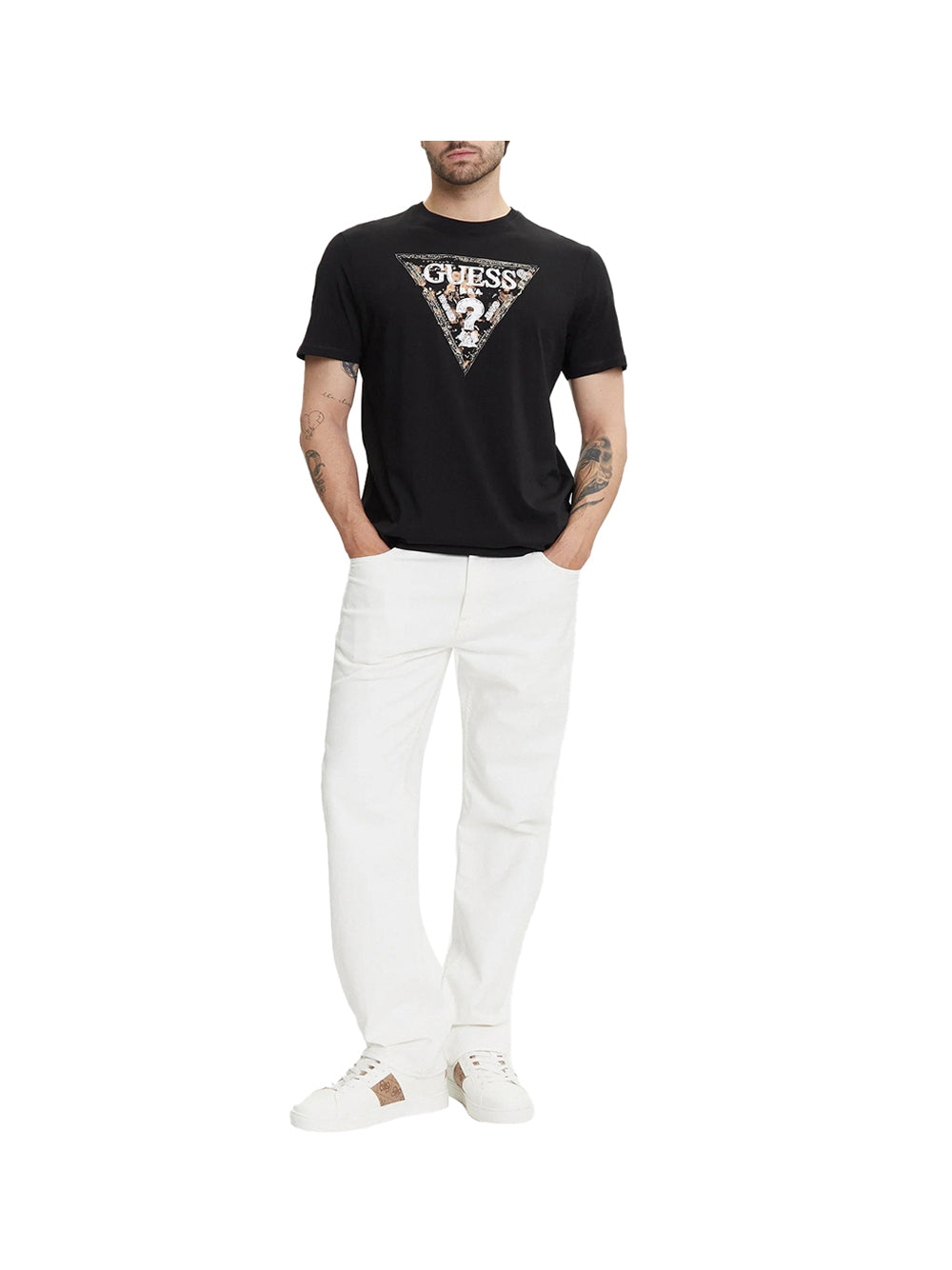 GUESS 1 USCITA Guess T-Shirt Ss Cn Guess Triangle Uomo Nero Nero