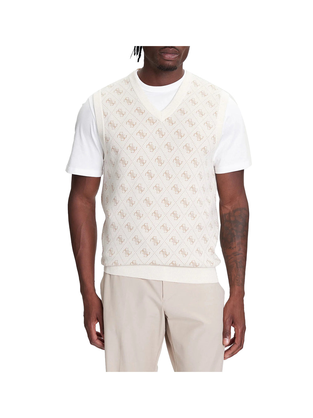 GUESS 1 USCITA Guess Horace 4G Logo Jacqu T-Shirt Uomo Avorio Avorio