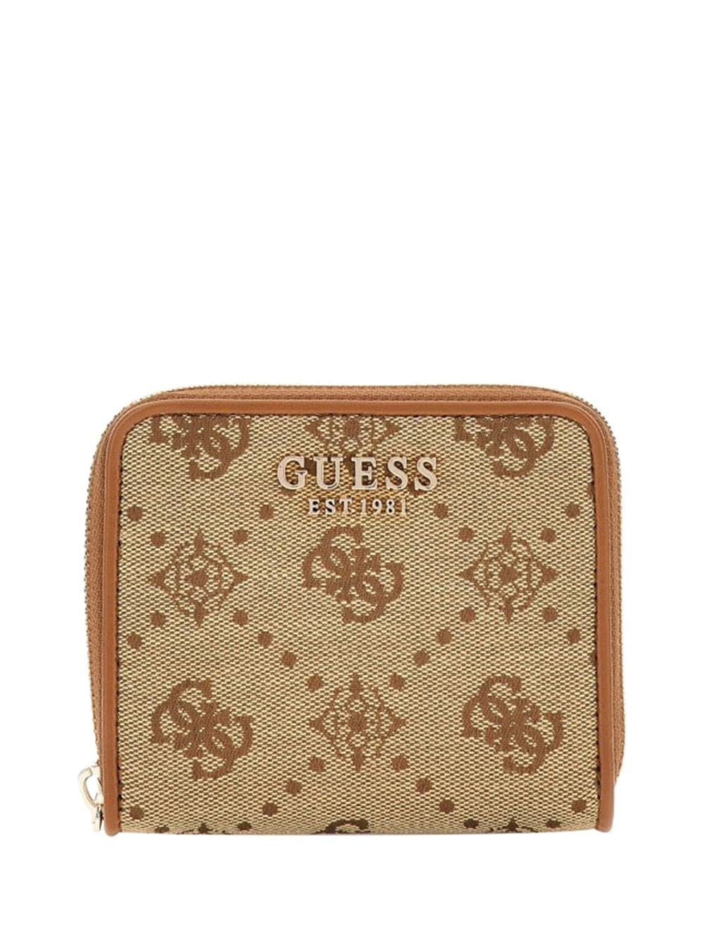 GUESS 1 USCITA Guess Neda Slg Small Zip Around Portafoglio Donna Latte Logo - Beige Latte Logo