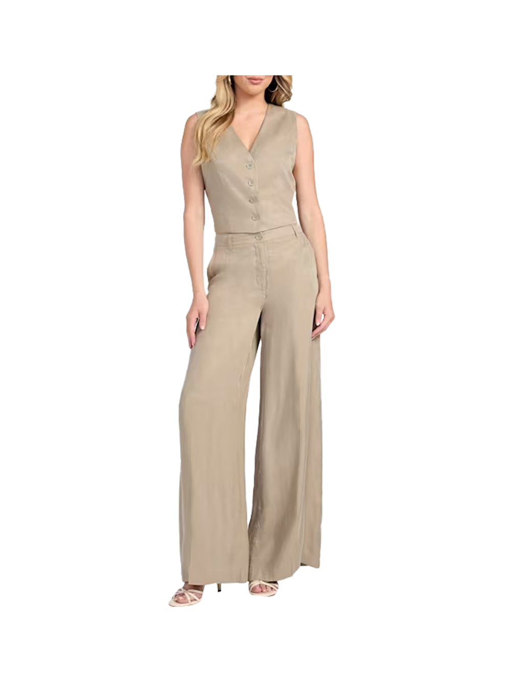 GUESS 1 USCITA Guess Celestine Fluid Plea Pantalone Donna Beige Beige