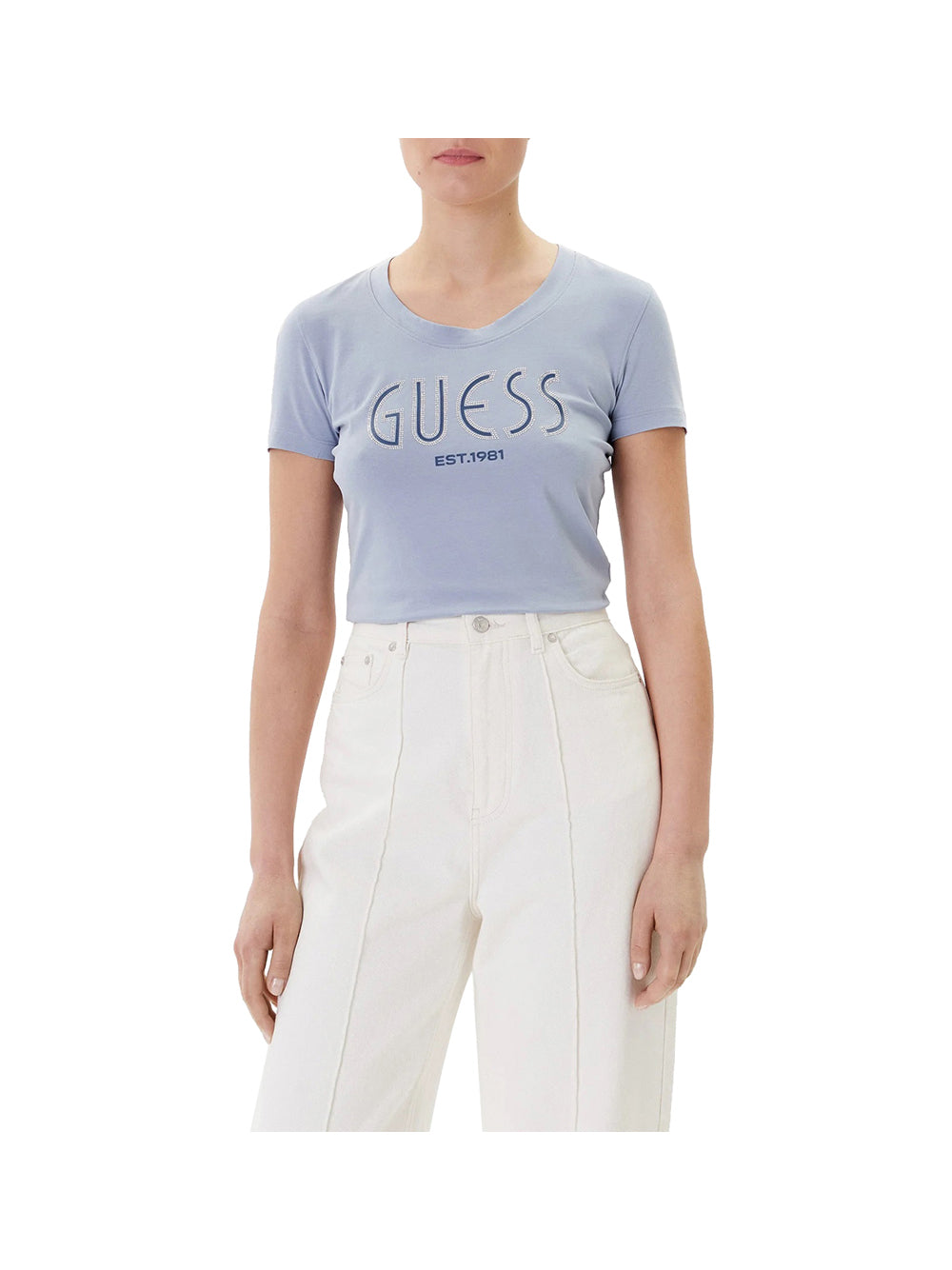 GUESS 1 USCITA Guess T-Shirt Cn Ss Guess Logo Tee Donna Azzurro - Blu Azzurro