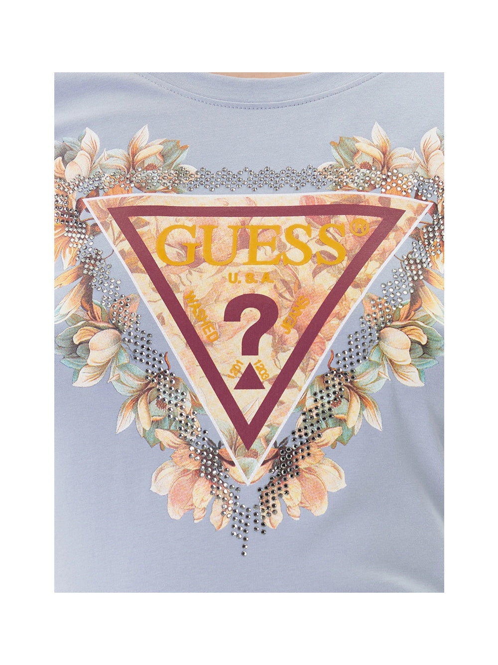 GUESS 1 USCITA Guess T-Shirt Ss Triangle Flowers Donna Azzurro - Blu Azzurro