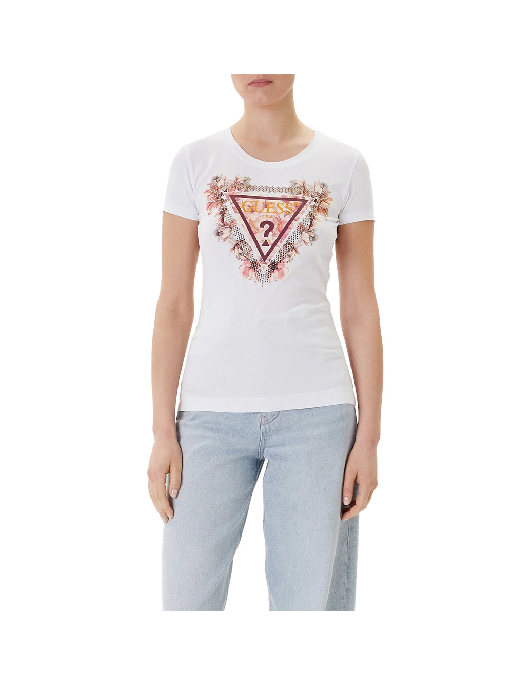 GUESS 1 USCITA Guess T-Shirt Ss Triangle Flowers Donna Bianco Bianco