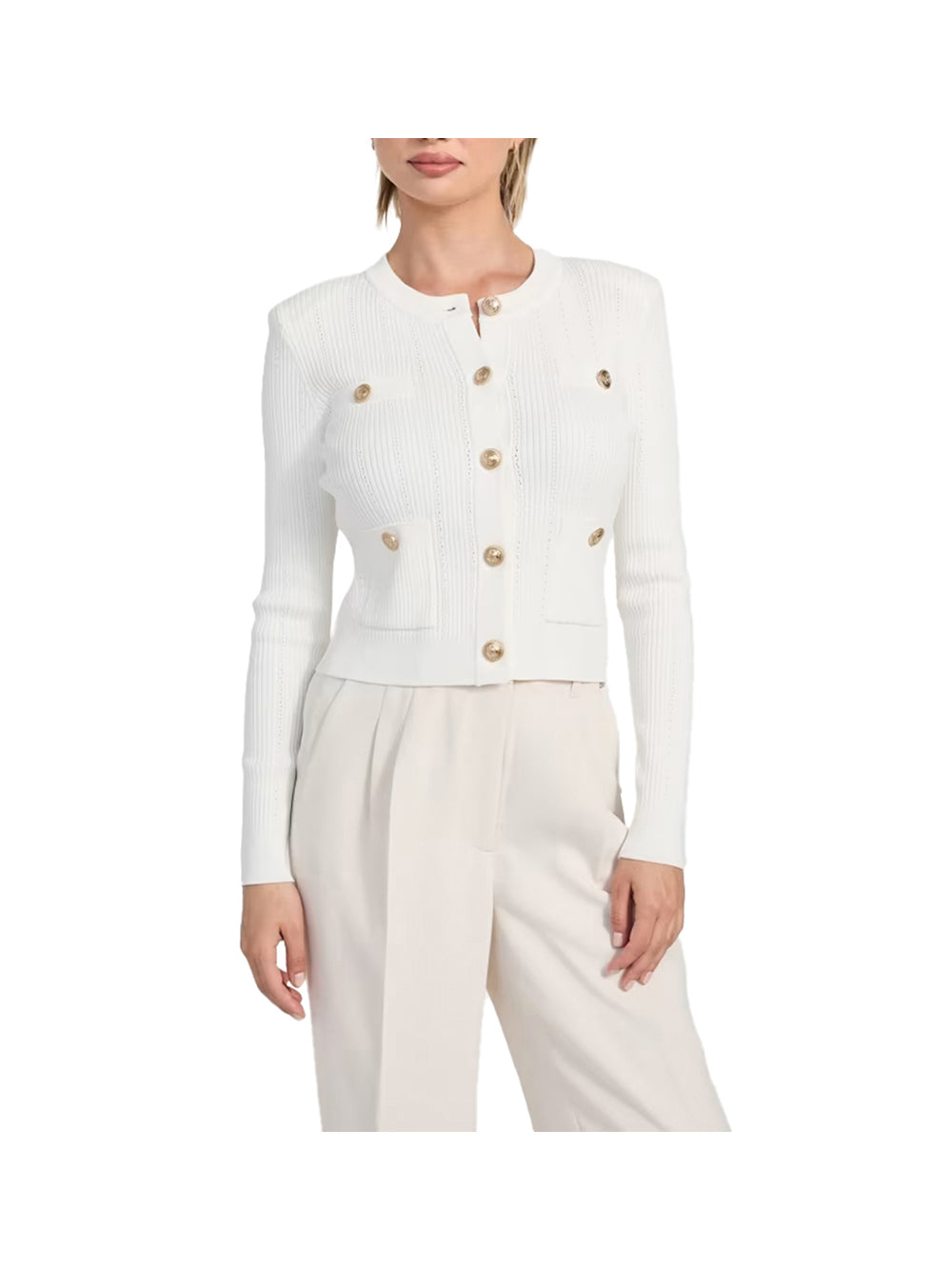 GUESS 1 USCITA Guess Ls Cn Emmie Cardigan Donna Bianco Bianco