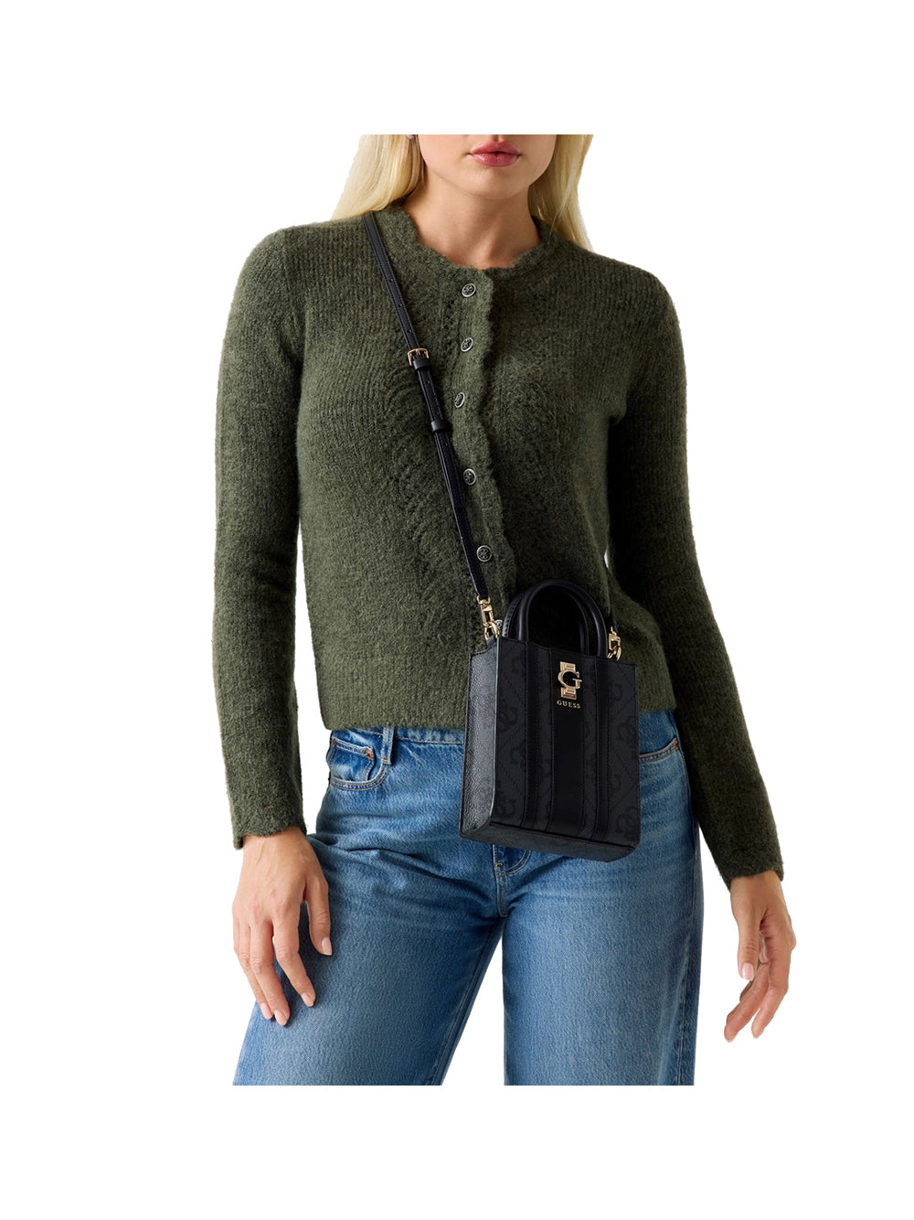 GUESS 2 USCITA Mini Borsa A Spalla Erenia 4G logo - Nero Nero