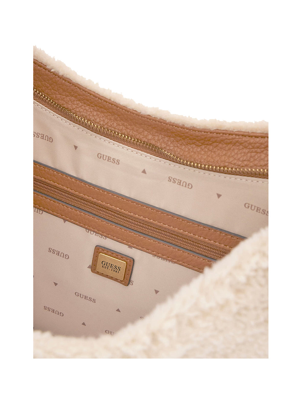 GUESS 2 USCITA Borsa A Spalla Guess Camden Pelliccia Sintetica - Marrone/Bianco Natural/Cognac