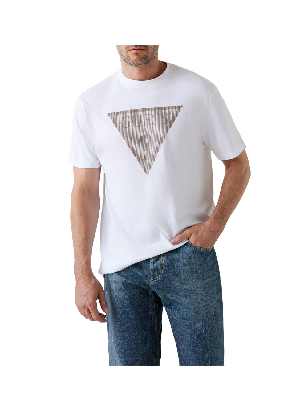 GUESS 2 USCITA T-Shirt Guess Cn Ss Triangle Logo - Bianco Bianco