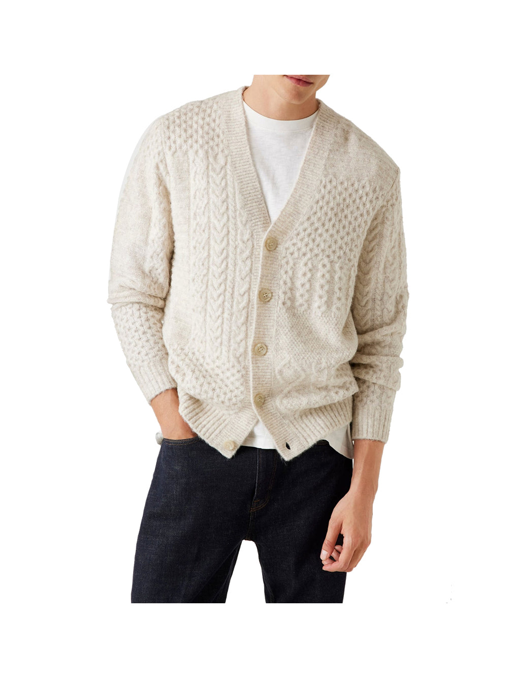 GUESS 2 USCITA Cardigan Guess Jeffry Cable Stitch In Misto Alpaca - Crema Crema