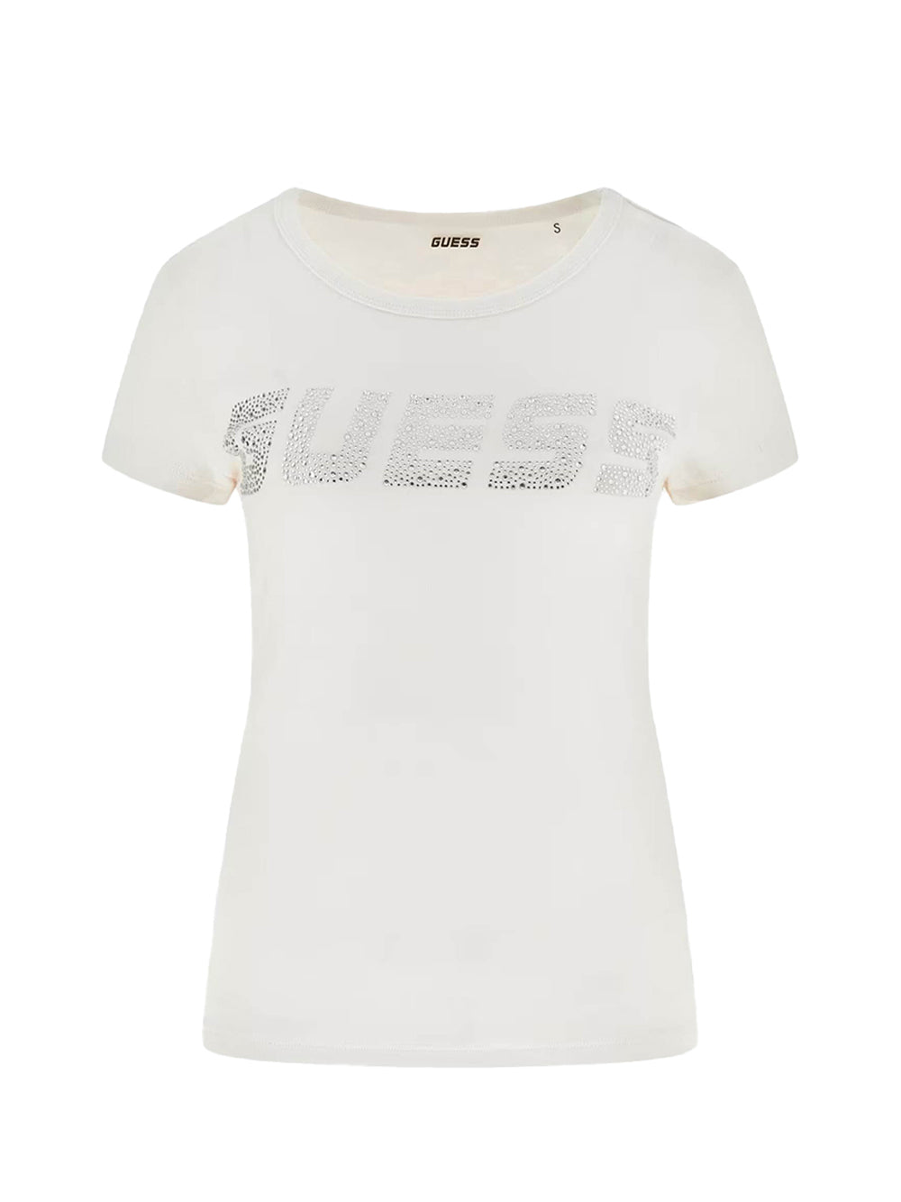 GUESS ATHLEISURE 2 USCITA T-Shirt Guess Con Logo Di Strass - Bianco Ocean salt