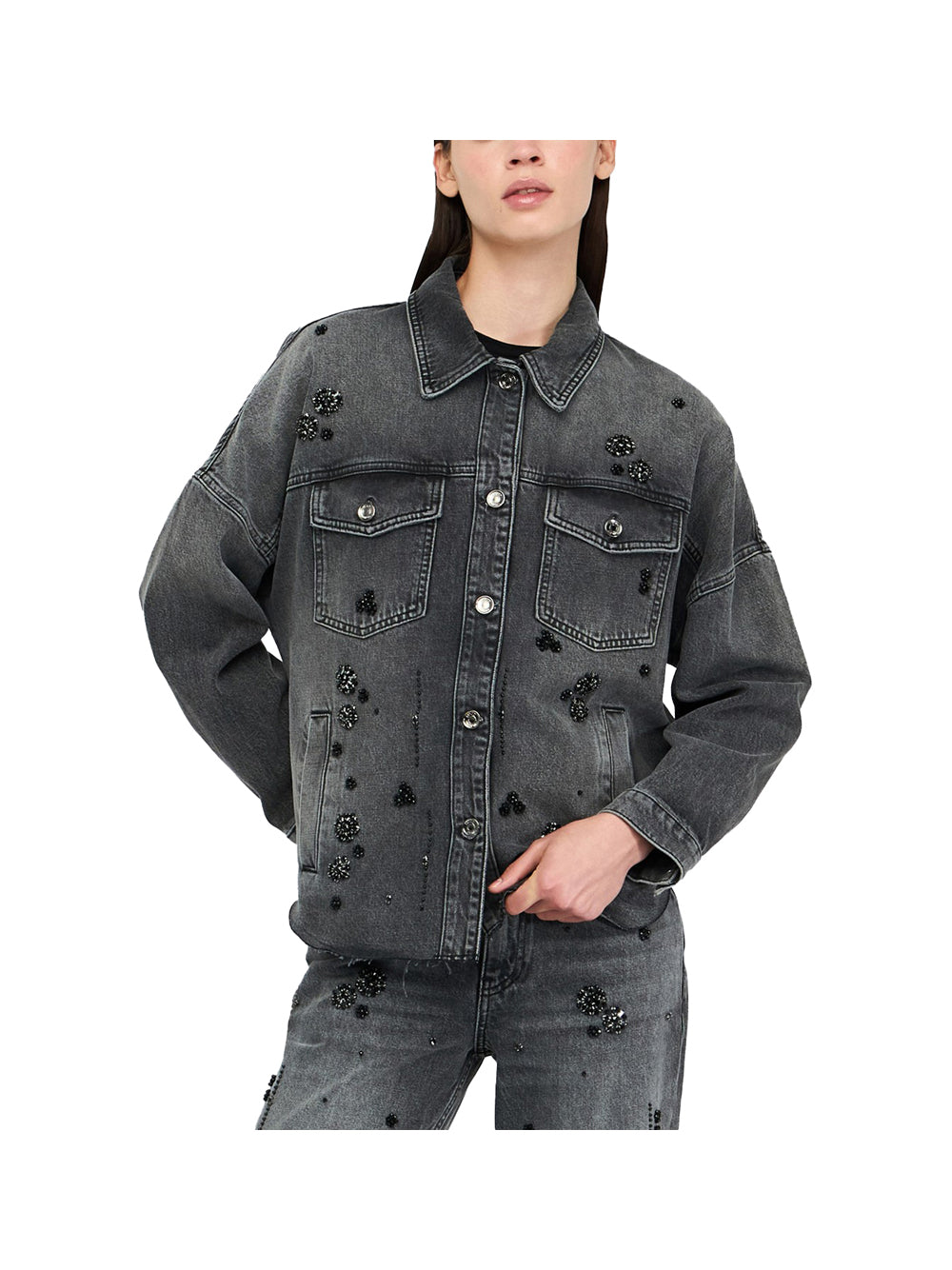 LIUJO DENIM Giacca Liu Jo In Denim Con Strass - Denim Nero DENIM NERO